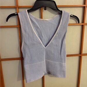 Nikibiki Light Blue V Neck Ribbed Vertical Stripe Tank Onesize